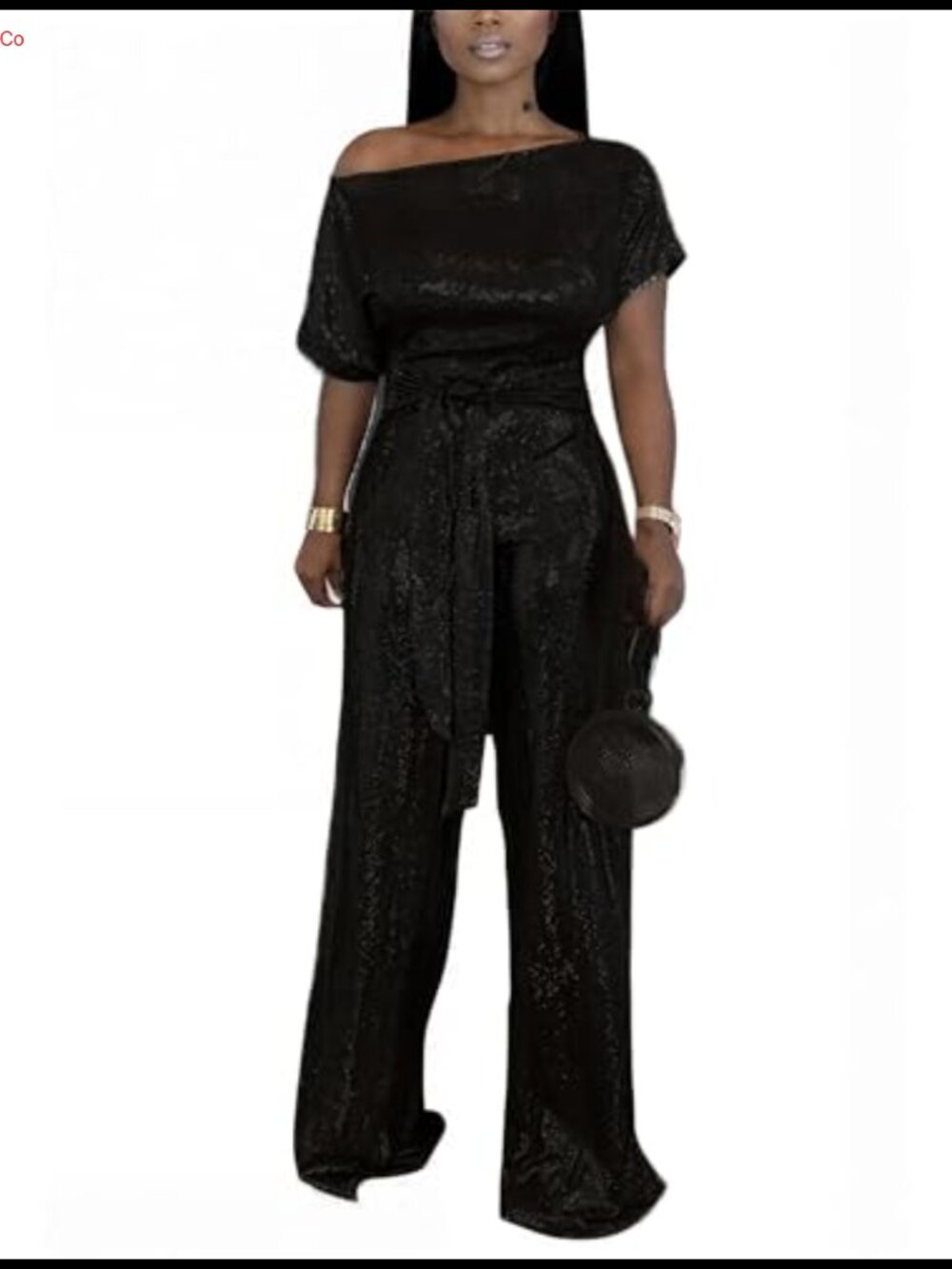 Sequin Jumpsuit Off Shoulder Tummy Control Wide Leg Formal Party